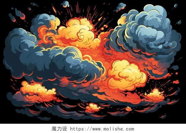 爆炸云彩火光卡通AI插画